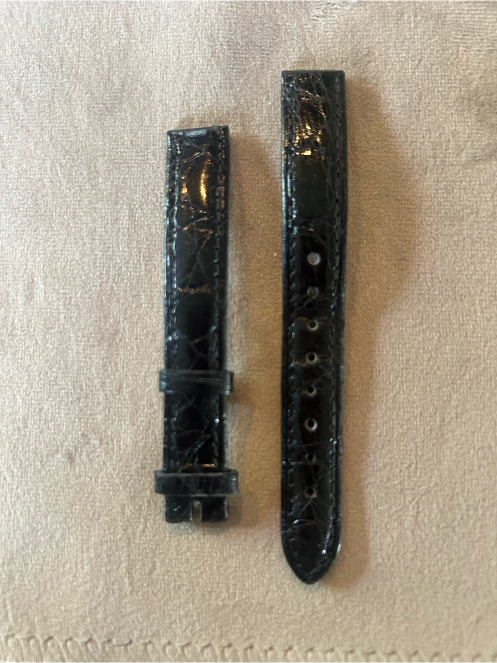 Black shiny genuine Crocodile watch strap for women’s Cartier watch 12mm.